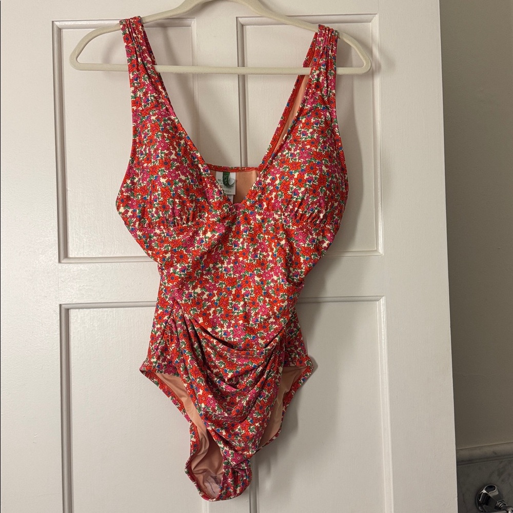 J.Crew Ruched V-neck one-piece swimsuit in brilliant blooms BP127 - Picture 2 of 7
